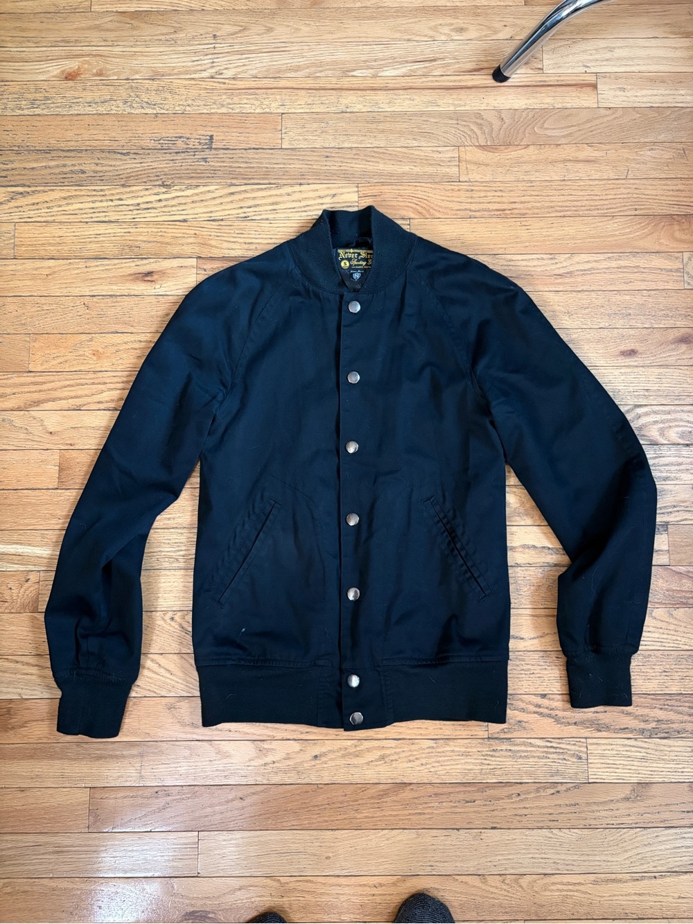 Men's Black Button-Front Bomber Jacket - Brand: Never Sleep